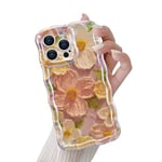 QLTYPRI Case for iPhone 13 Pro Max, Colorful Retro Oil Painting Flower Pattern Cute Curly Wave Frame Exquisite Phone Case for Girls Women, Shockproof Protective Phone Cover for iPhone 13 Pro Max- Pink