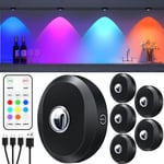 WILLED RGB Rechargeable Spot Led Sans Fil, Rgb Led Sans fil avec Télécommande,Intensité Variable, Fonction de Synchronisation, Lampe de Placard pour sous les Placards, Armoires(paquet de 6)