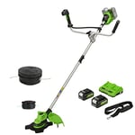 Greenworks Coupe-Bordure & Débroussailleuse 2x24V 38cm, Tête de Coupe avec 2 Batteries 4Ah et Chargeur