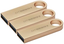 Kingston DataTraveler SE9 Gen 3-64GB - 220MB/s read- Metal - USB 3.2 Gen 1 -Gold (Pack of 3)