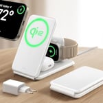 ESR Qi2 Station de Charge sans Fil 3 en 1, 15W Chargeur Apple Watch [Certifié] et Support de MagSafe pour iPhone, pour Plusieurs Appareils, iPhone 16/15/14/13, Montre et AirPods 4, Blanc