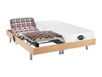 Lit électrique de relaxation tout plots + matelas mémoire de forme et bambou - 2 x 70 x 190 cm - Chêne - LYSIS III de NATUREA