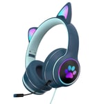Gaming Headset Cat Ear Headphone with RGB LED Light Microphone Stereo Sound Glowing Over-Ear Gaming Headsets for Kids and Adult
