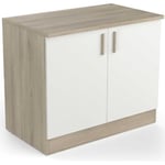 Meuble Bas De Cuisine Modulable 2 Portes - Cuisine Complete ‟ORIGAN” – Coloris Blanc Mat & Chêne - 100 x 30 x 70 cm