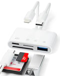 SD Card Reader for iPhone, 4 in 2 Lightning+USB C SD Card Reader, Memory Card Reader with SD/TF Slot+USB+PD Port, Camera Card Reader USB C OTG Adapter Camera Card Viewer Compatible with iPhone 15/14