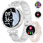 SUNKTA Montre Connectée Femme 1,19" AMOLED Always-on Display Bluetooth Appels Montre Femme Connectée pour Android iOS 100+Sport Rond Argent Acier Femme Smartwatch Fréquence Cardiaque Sommeil Moniteur