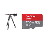 Manfrotto Befree GT XPRO Aluminium Camera Tripod, 496 Centre Ball Head, M-Lock System, 90 Degree & SanDisk 256GB Ultra microSDXC card + SD adapter up to 150 MB/s with A1 App Performance UHS-I Class 1
