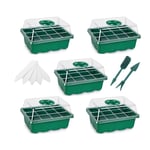 5 Pack Bac à Semis Vert Mini Plateau Semence Serre Potager pour Semis 12 Trous avec Outils de Plantation et Étiquettes de Plantes