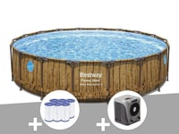 Kit piscine tubulaire ronde Bestway Power Steel avec hublots 5,49 x 1,22 m + 6 cartouches de filtration + Pompe à chaleur