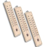 mumbi Lot de 3 thermomètres analogiques en bois pour intérieur et extérieur, marron