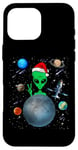 Coque pour iPhone 16 Pro Max Christmas Alien Santa Peace Hand In Space Santa Hat Xmas