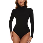 SLIMBELLE Body Femme Manche Longue Elégant Body Tops Body String à Col Haut Slim Body Manche Longue Femme