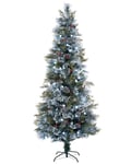 WeRChristmas Pre-Lit Snow Flocked Pinecone & Berries Fibre Optic Christmas Tree, White LED Lights, 6 ft / 180 cm