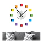 Horloge murale multicolore Adhésive XXL Montre murale géante 3D horloge analogue