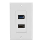 2 Ports Hdmi Usb 3.0 Prise Murale, Prise Murale De Plaque Usb Chargeur Murale Electrique, Composite Audio Prise Vidéo Face Connecteur De Plaque Murale 2 En 1 Sortie Prise Extenseur Blanc