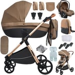 Sianldcone Poussette 4 en 1, Tissus Haut de Gamme Poussette Bebe, Poussoir Bidirectionnel Poussette Avec Cosy, Vision Buverte Poussettes Combinées (H2 Khaki)