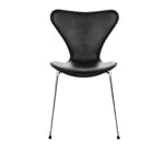 Fritz Hansen - 3107 Sjuan - Framsidesklädd, Black, Läder, Essential Black - Ruokapöydän tuolit - designer_arne_jacobsen - Musta - Metalli/Puu