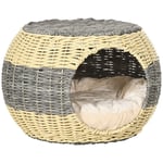 Wicker Cat House, Cosy Kitten Cave with Soft Washable Cushion, Φ40 x 30