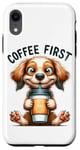 Coque pour iPhone XR Coffee First Tasse à café Motif chiot mignon