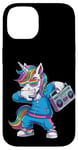 Coque pour iPhone 14 Licorne dans les années 80 avec enregistreur cassette