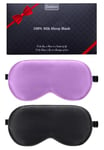 BeeVines Silk Sleep Mask, 2 Pack 100% Real Natural Silk Eye Mask with Adjustable Strap, Eye Sleeping Mask, Eye Sleep Shade Cover for Summer Travel Yoga Nap Reduces Puffy Eyes (Black & Purple)