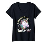 Womens Unicorn rainbow - I believe in unicorns V-Neck T-Shirt