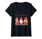 Womens Sweet Valentines Cute Gnomes Lover Happy Valentine’s Day V-Neck T-Shirt