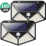 2 Pack Lampe Solaire Extérieur 100 led, Détecteur de Mouvement éclairage 270° étanche Puissante 1800mAh sans Fil