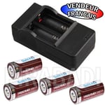 CHARGEUR "RAPIDE" + 4 PILES BATTERIES RECHARGEABLE CR123A 16340 LI-ION 1400mAh