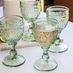 Green Wine Goblet Glasses 250ml Set Of 4 Embossed Glass Drinking Red White Table