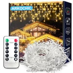 ARKOCHIC 10M Guirlande Lumineuse Rideau Noël Extérieur, 400LED Intérieur Guirlande Lumineuse Fenetre 8 Modes Étanche Décoration Noel pour Maison Mariage Balcon Chambre Jardin Patio Fête, Blanc Chaud