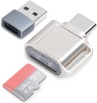 Lecteur De Carte Tf, Lecteur De Carte Micro Sd, Adaptateur De Lecteur De Carte Mémoire Tf Type C Avec Adaptateur Usb C Vers Usb Compatible Avec Les Ordinateurs Portables, Macbook, Samsung (Argent)