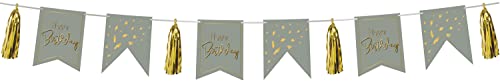 Folat 68481 Bunting Grey with Tassels Golden Dawn Decorations Garland for Birthday, Children's Birthday, 4 m