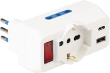 Pp2389 Adaptateur Multiple Fiche 10A 3 Pr S Pluristandard 10/16 A Italien Allemand 2 Pr S Usb Interrupteur Sécurité Blanc