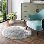 Latepis Tapis de Tente Rond 150 cm Gris Lavable Chambre à Coucher Salon Canapé Tapis Moelleux Peau de Mouton en Fausse Fourrure Shaggy Imitation de Fourrure Douce