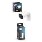 Philips Hue Secure, Caméra HD 1080P sans Fil, Utilisation intérieure ou extérieure,Blanc + Hue Secure capteur de Contact pour Porte ou fenêtre, Installation Facile