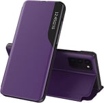 TEYYOS Smart View Coque pour Samsung Galaxy A15 5G/4G, Prime Étui Housse à Rabat avec Clear Afficher Fenêtre, Elégant Miroir Flip Etui Case Cover avec Support Pliable - Violet