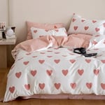 Michorinee Housse de Couette Cœur 240 x 260 Rose avec 2 Taies d'oreiller 65x65 cm - Parure de Lit Rose et Blanc en Microfibre - Linge de Lit 2 Personnes Adulte avec Fermeture Éclair