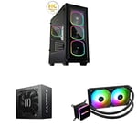 BOITIER PC STARRYFORT Noir + ENERMAX Max Pro II 600W 80 Plus EU ATX Alimentation PC, câbles Plats, Safeguard + ENERMAX Watercooling AIO LIQMAX III 240 ARGB Noir - 2 Ventilateurs 12cm