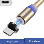 câble Micro USB/type-c magnétique LED,Charge rapide,transfert de données,cordon à 8 broches,pour iPhone 13/12/Huawei/Xiaomi - Type Gold For Micro-1m