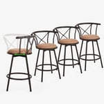 MEUBLE COSY Lot de 4 Tabourets de Bar Chaises Vintage pivotant sur 360° avec Dossier et Repose-Pieds Siège de 63cm de Haut Style Industriel Marron 40x56,5x85cm