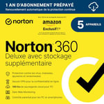 Norton 360 Deluxe + 50 Go de sauvegarde cloud supplémentaire |5 Appareils | 1 An d'Abonnement en renouvellement automatique | Exclusivité Amazon*