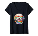 Womens Rainbow Pride Dog Rainbow Dog LGBT Puppy LGBTQ Love Pride V-Neck T-Shirt