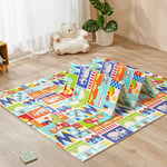 Yoleo - Tapis de Jeu Bébé Réversible 200x180cm, Tapis d'éveil Enfant Pliable Imperméable Double Face, Matériau xpe, La ville de Paris + Carrés simples