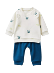 Benetton Baby Mouse Print and Embroidered Tracksuit, Cream/Blue