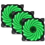 120mm 15 LED Ventilateur de Boîtier PC Silencieux, 3 Pack- Vert (15G3-3).[V1138]