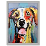 Colourful Dog Portrait Artwork by Jason Brydson Happy Face Oil Painting Bold Bright Vibrant Artwork Framed A3 Wall Art Print