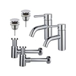 Fortifura Calvi Kit robinet lavabo - pour double vasque - robinet bas - bonde clic clac - siphon design bas - Chrome brillant