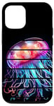 Coque pour iPhone 15 Pro Méduse lumineuse arc-en-ciel rétro - Créature de la mer profonde