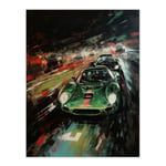 Classic Sports Car British Racing Green Night Race Action Painting For Him Fan Man Cave Unframed Wall Art Print Poster Home Decor Premium